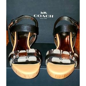 Coach signature c adj. Ankle strap wedges size 6.5